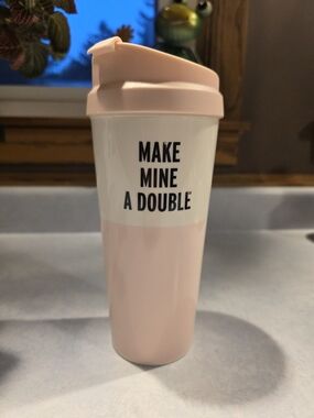 kate spade Pink and White "Make Mine a Double" Travel Tumbler